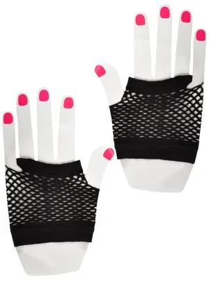 Short Black 1980s Fishnet Costume Gloves