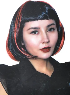 Short Black and Red Bob Womens Costume Wig