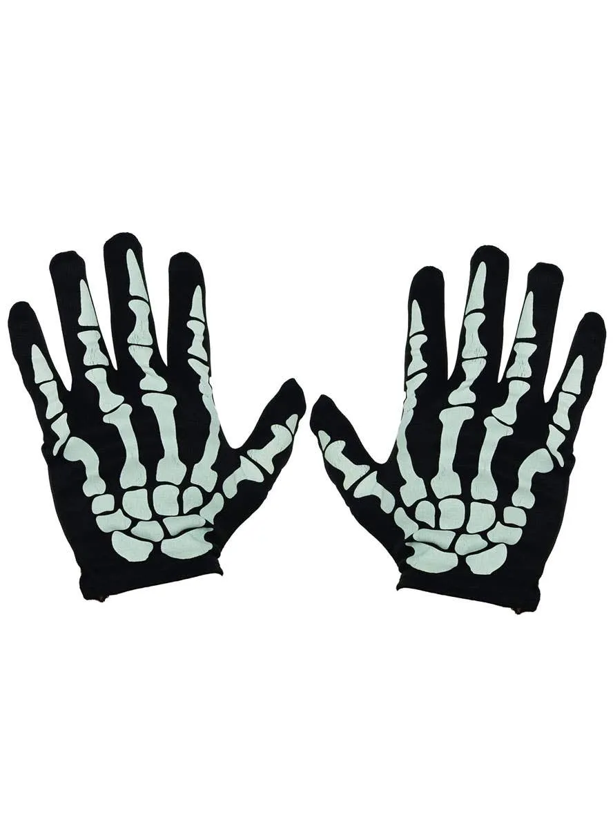 Short Black and White Mens Skeleton Costume Gloves