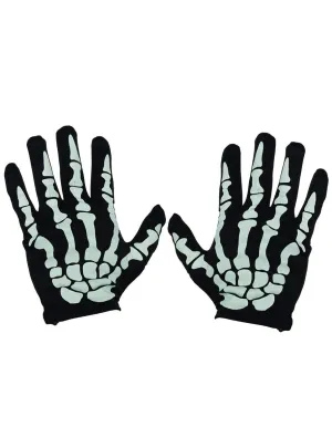 Short Black and White Mens Skeleton Costume Gloves