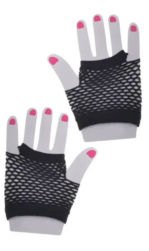 Short Black Fingerless Fishnet 1980s Costume Gloves