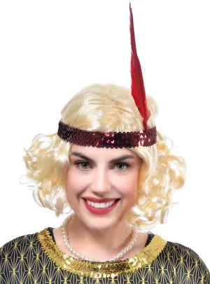 Short Blonde Womens Flapper Costume Wig with Headband