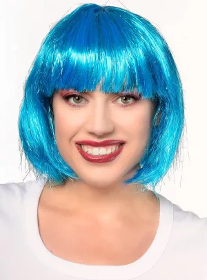 Short Blue Bob Womens Costume Wig with Tinsel
