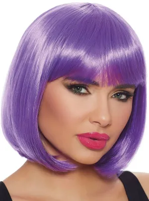 Short Bright Purple Womens Bob Costume Wig with Fringe