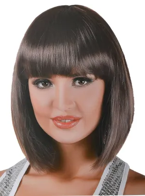 Short Brown Bob Womens Costume Wig with Fringe