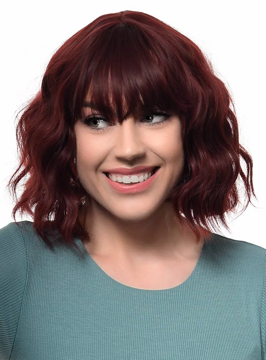 Short Cherry Red Wavy Bob Fashion Wig with Skin Top Part