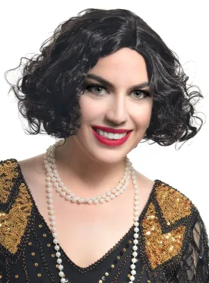Short Curly Black 1920s Flapper Womens Costume Wig