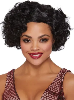 Short Curly Black Womens 1920s Flapper Costume Wig