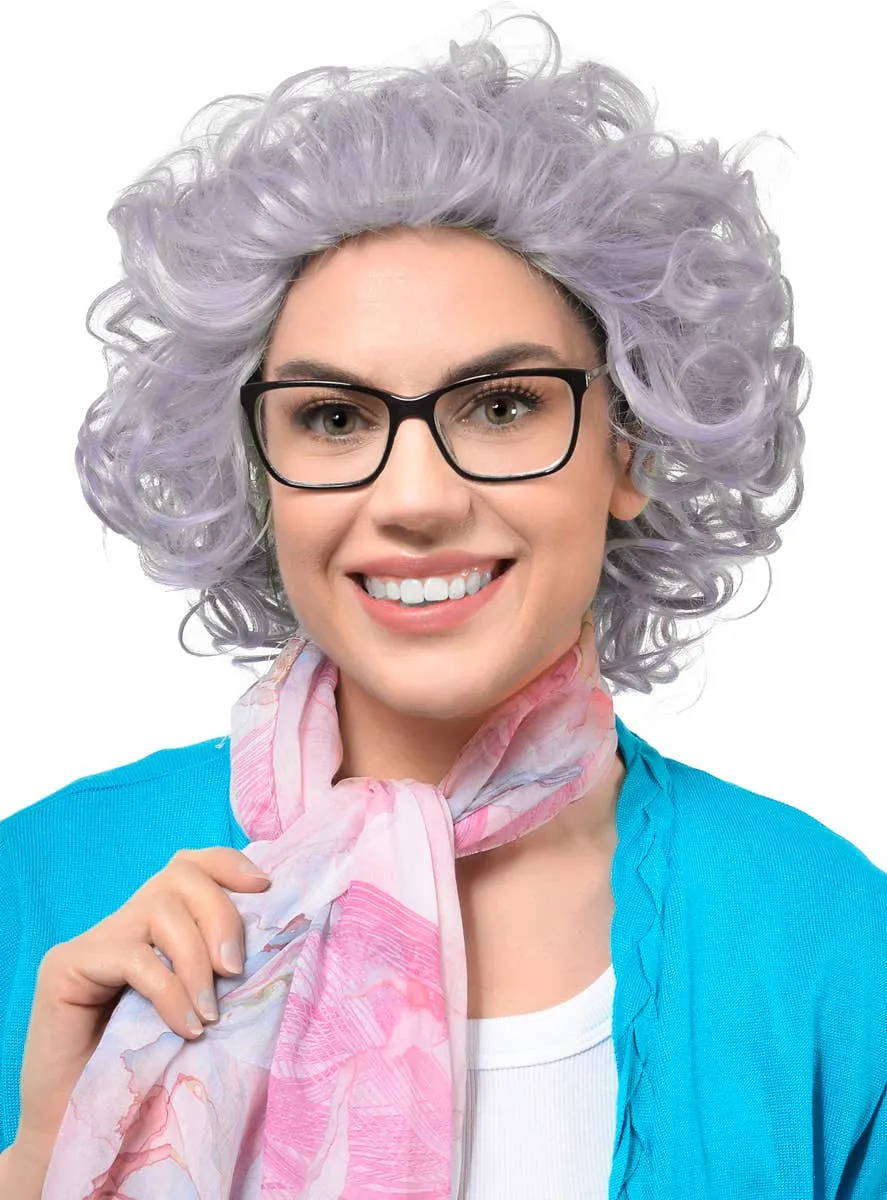 Short Curly Grey Old Lady Womens Costume Wig