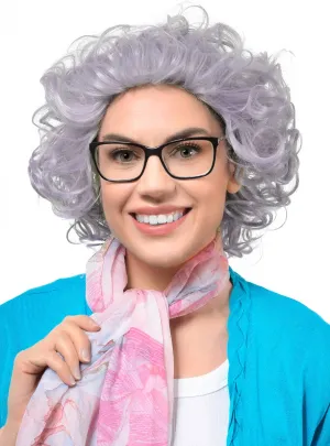 Short Curly Grey Old Lady Womens Costume Wig