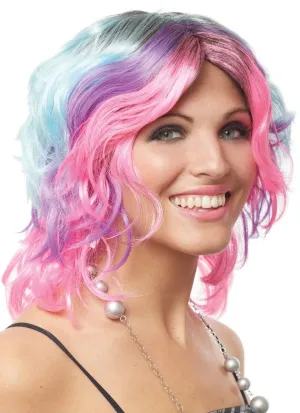 Short Curly Pastel Rainbow Womens Costume Wig