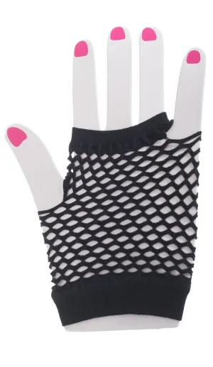 Short Fingerless Fishnet Black Gloves 80s Costume Accessory