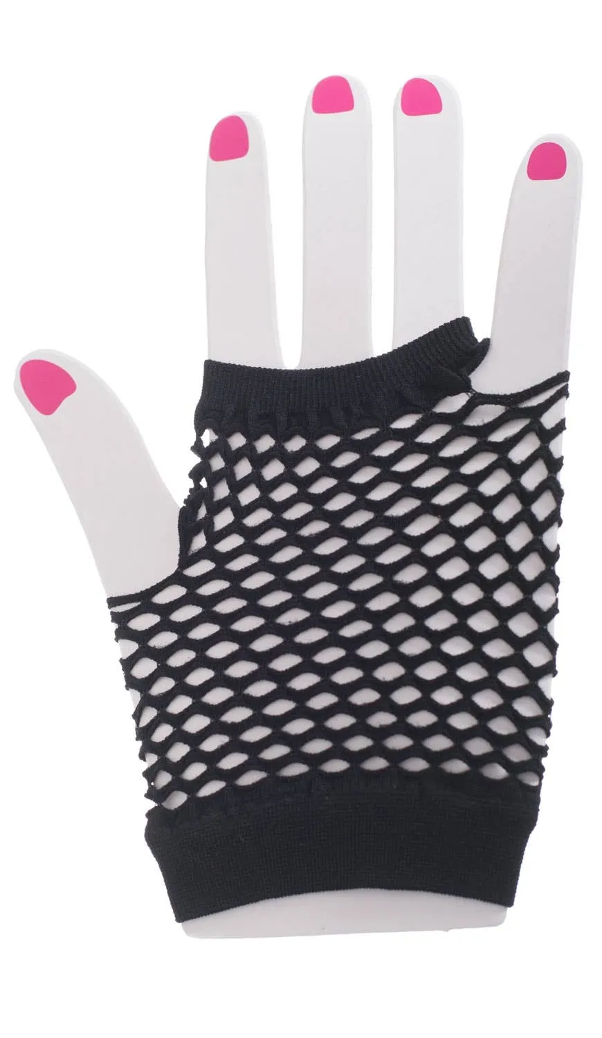 Short Fingerless Fishnet Black Gloves 80s Costume Accessory