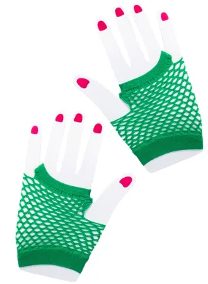 Short Green Fishnet Fingerless Costume Gloves
