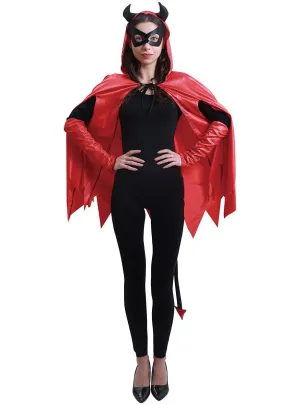 Short Horned Red Devil Halloween Costume Cape