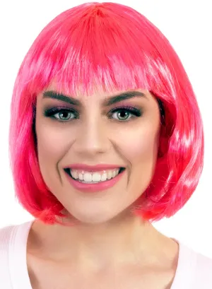 Short Hot Pink Womens Bob Costume Wig with Fringe