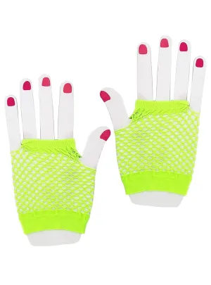 Short Neon Green Fishnet Costume Gloves