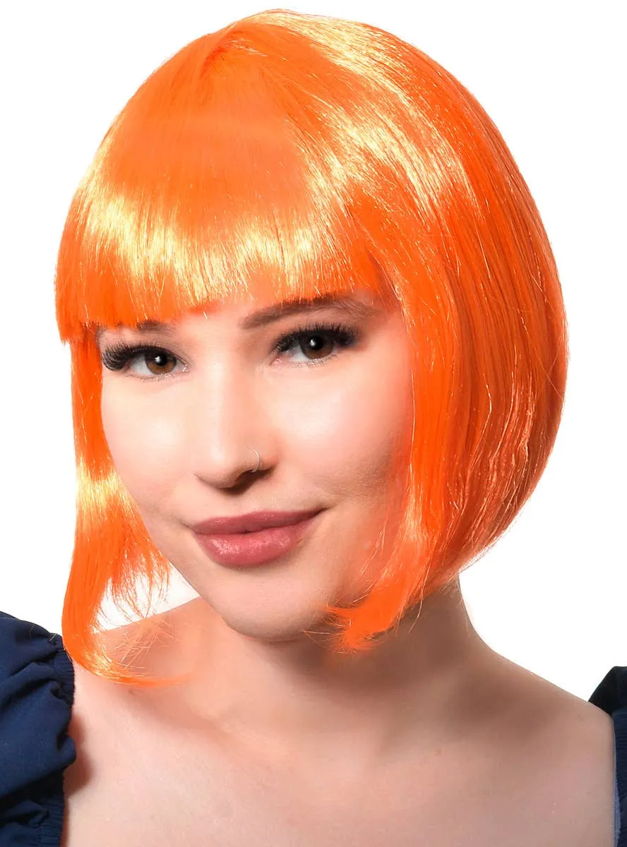 Short Orange Womens Bob Costume Wig with Fringe