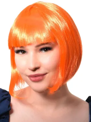 Short Orange Womens Bob Costume Wig with Fringe