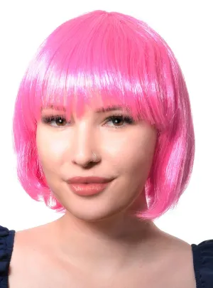 Short Pink Womens Bob Costume Wig with Fringe