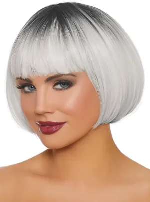 Short Platinum Blonde Womens Bob Costume Wig with Black Roots