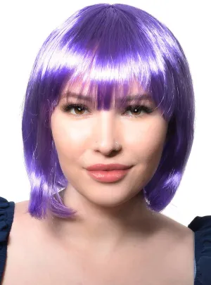 Short Purple Womens Bob Costume Wig with Fringe