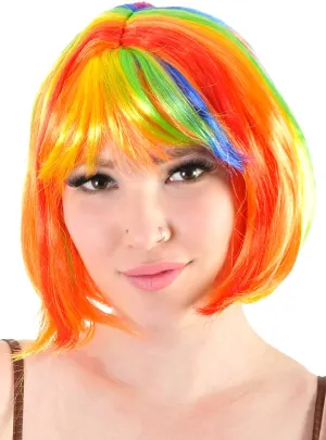 Short Rainbow Streaked Womens Bob Costume Wig