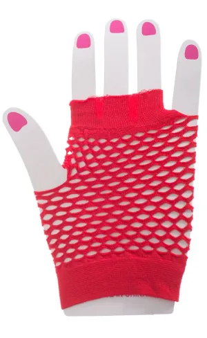 Short Red Fingerless Fishnet Gloves 80s Costume Accessory
