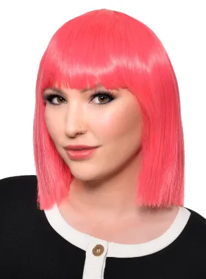 Short Strawberry Pink Heat Resistant Bob Fashion Wig with Fringe