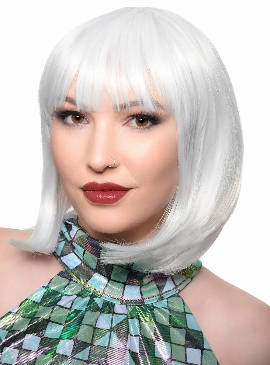 Short White Bob Deluxe Womens Costume Wig with Fringe