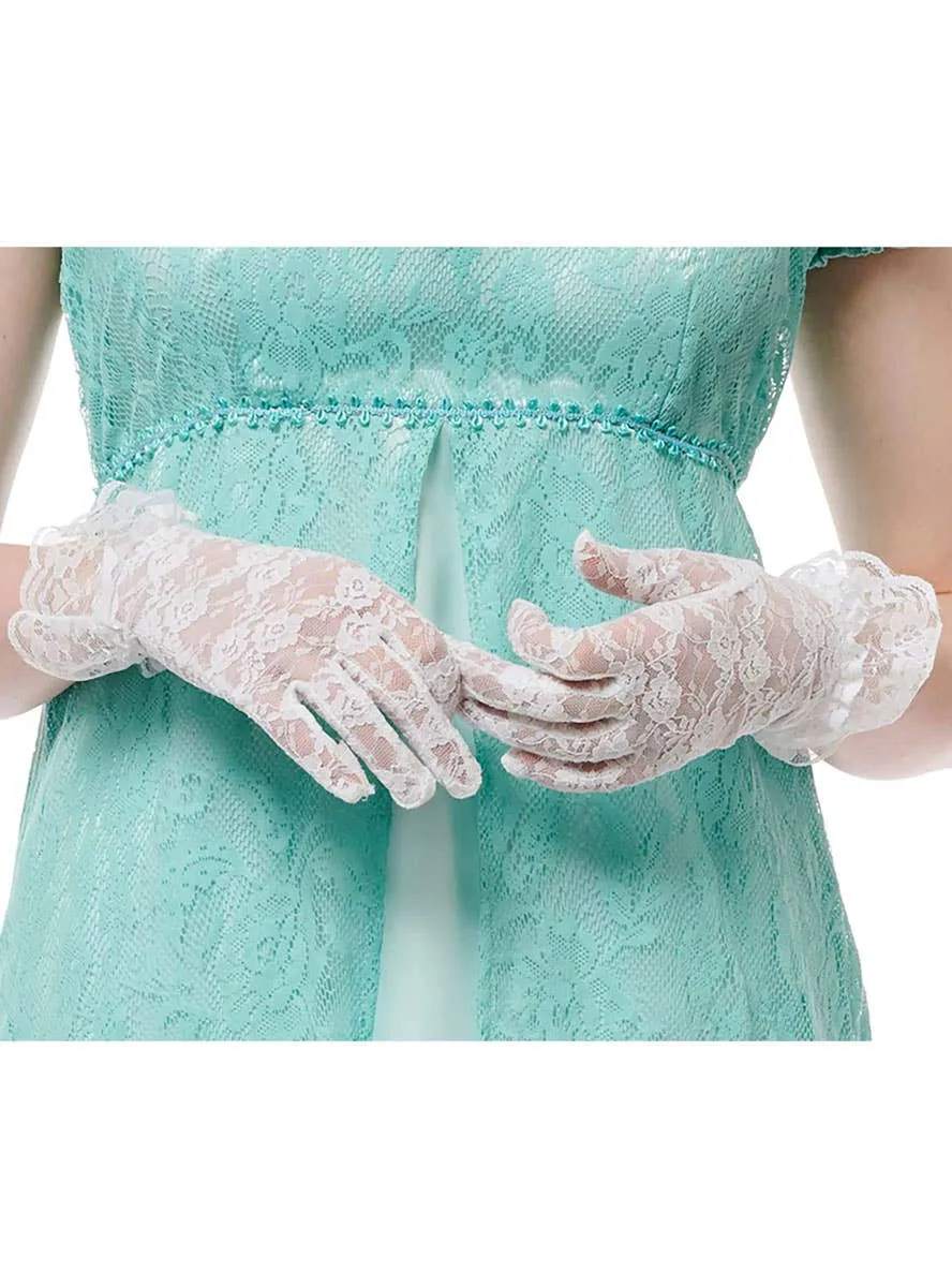 Short White Lace Regency Costume Gloves with Ruffles