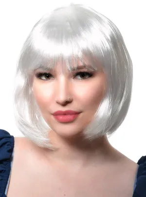 Short White Womens Bob Costume Wig with Fringe