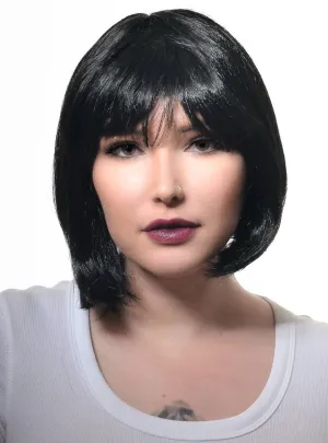 Short Womens Black Bob Costume Wig with Fringe