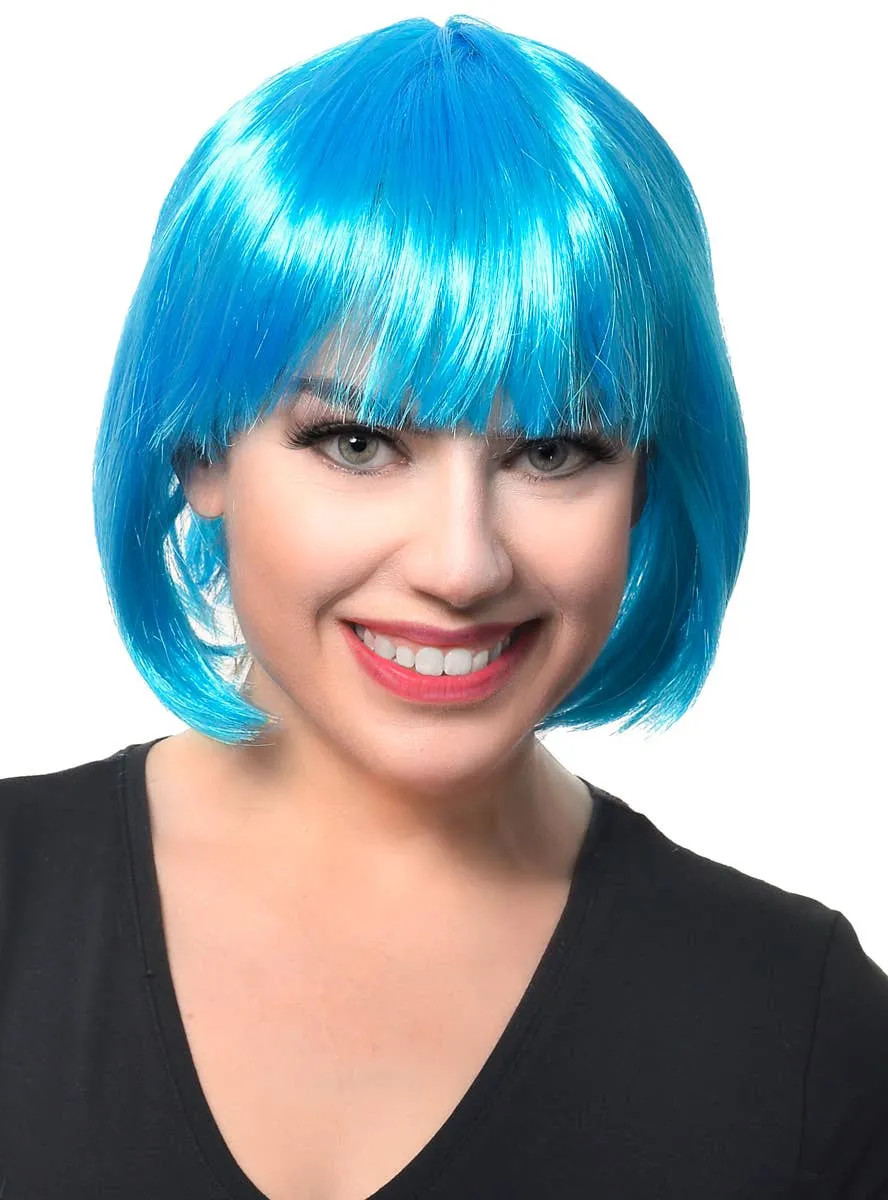 Short Womens Light Blue Bob Costume Wig with Fringe