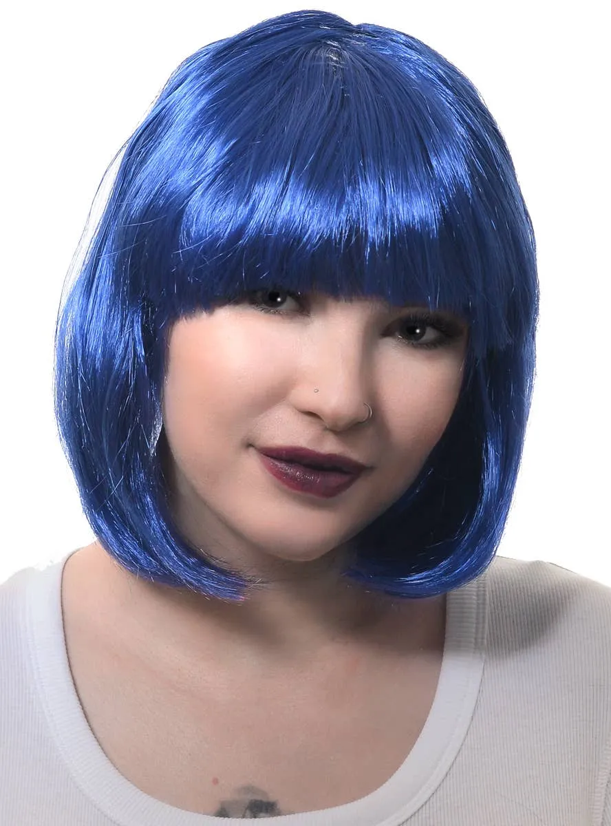 Short Womens Royal Blue Bob Costume Wig with Fringe