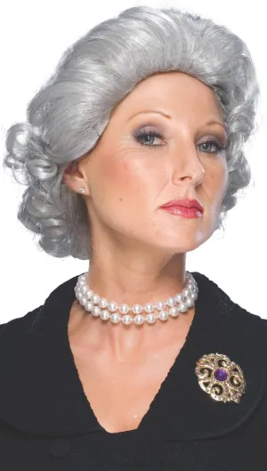 Short Womens Royal Queen Liz Grey Costume Wig