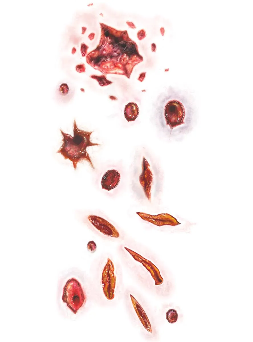 Shot and Stabbed Trauma Temporary Tattoo Wounds