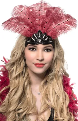 Showgirl Deep Red and Black Feather Headpiece