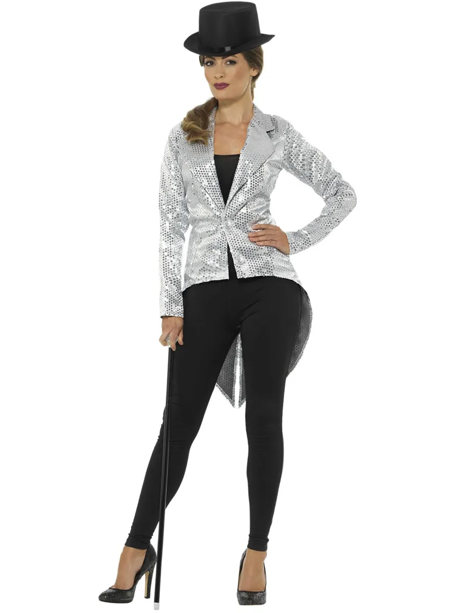 Showgirl  Silver Sequin Tailcoat Womens Plus Size Costume Jacket