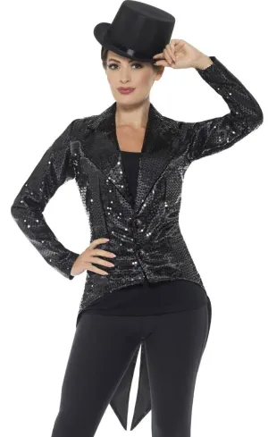 Showgirl Womens Black Sequin Tailcoat Costume Jacket
