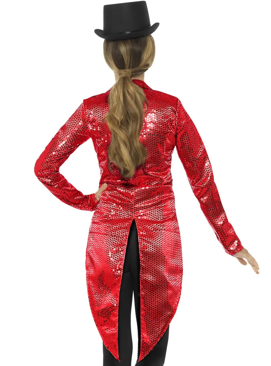 Showgirl Womens Red Sequin Tailcoat Costume Jacket