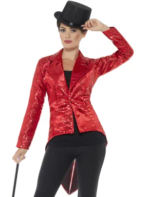 Showgirl Womens Red Sequin Tailcoat Costume Jacket