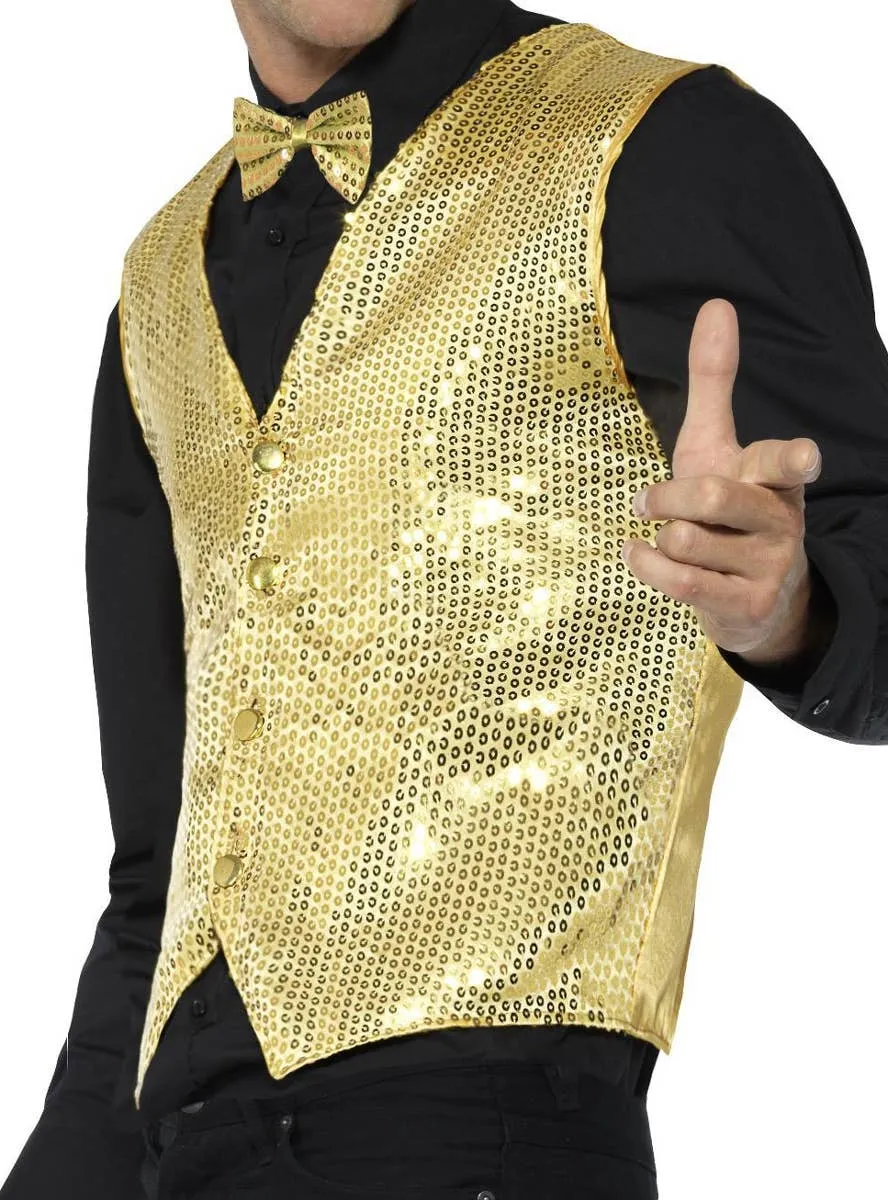 Showman Gold Mens Sequin Waistcoat Costume Vest