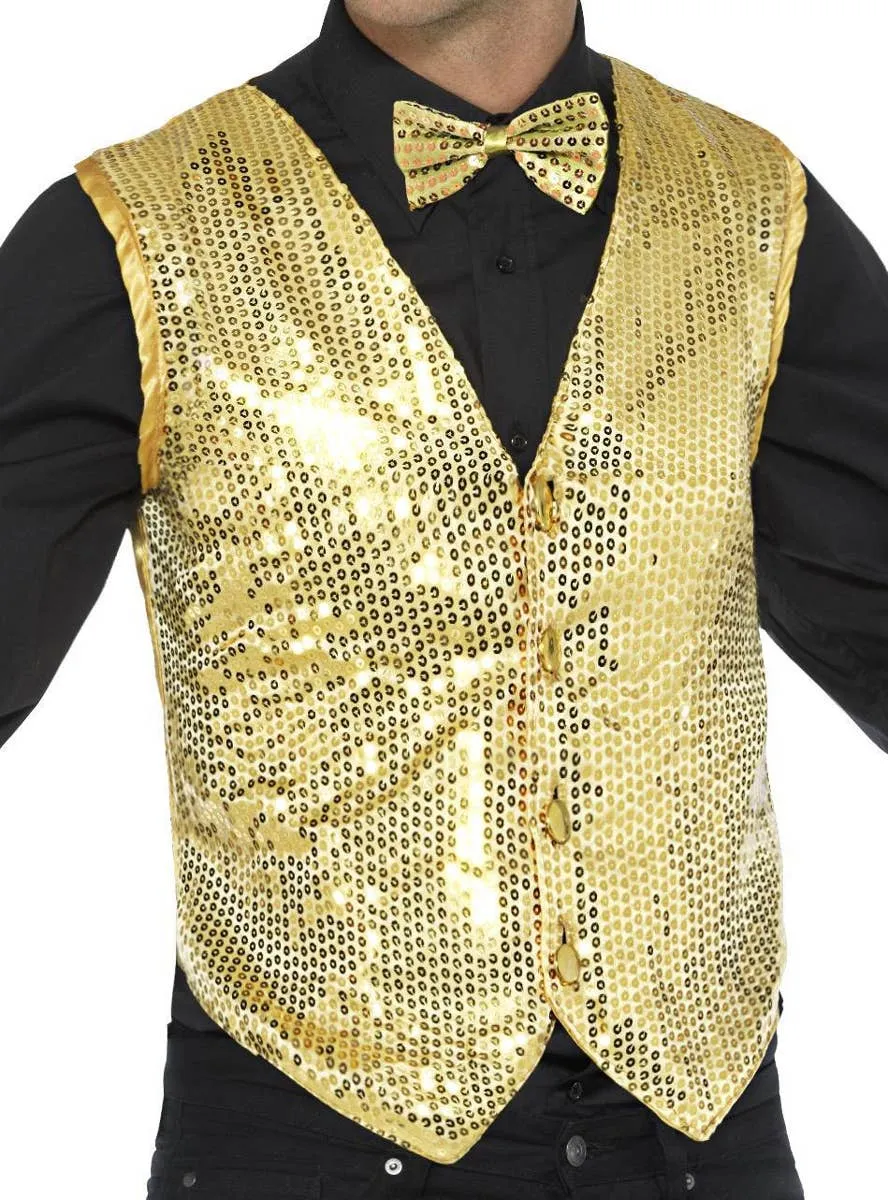 Showman Gold Mens Sequin Waistcoat Costume Vest
