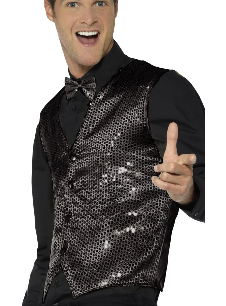 Showman Mens Black Sequined Costume Vest