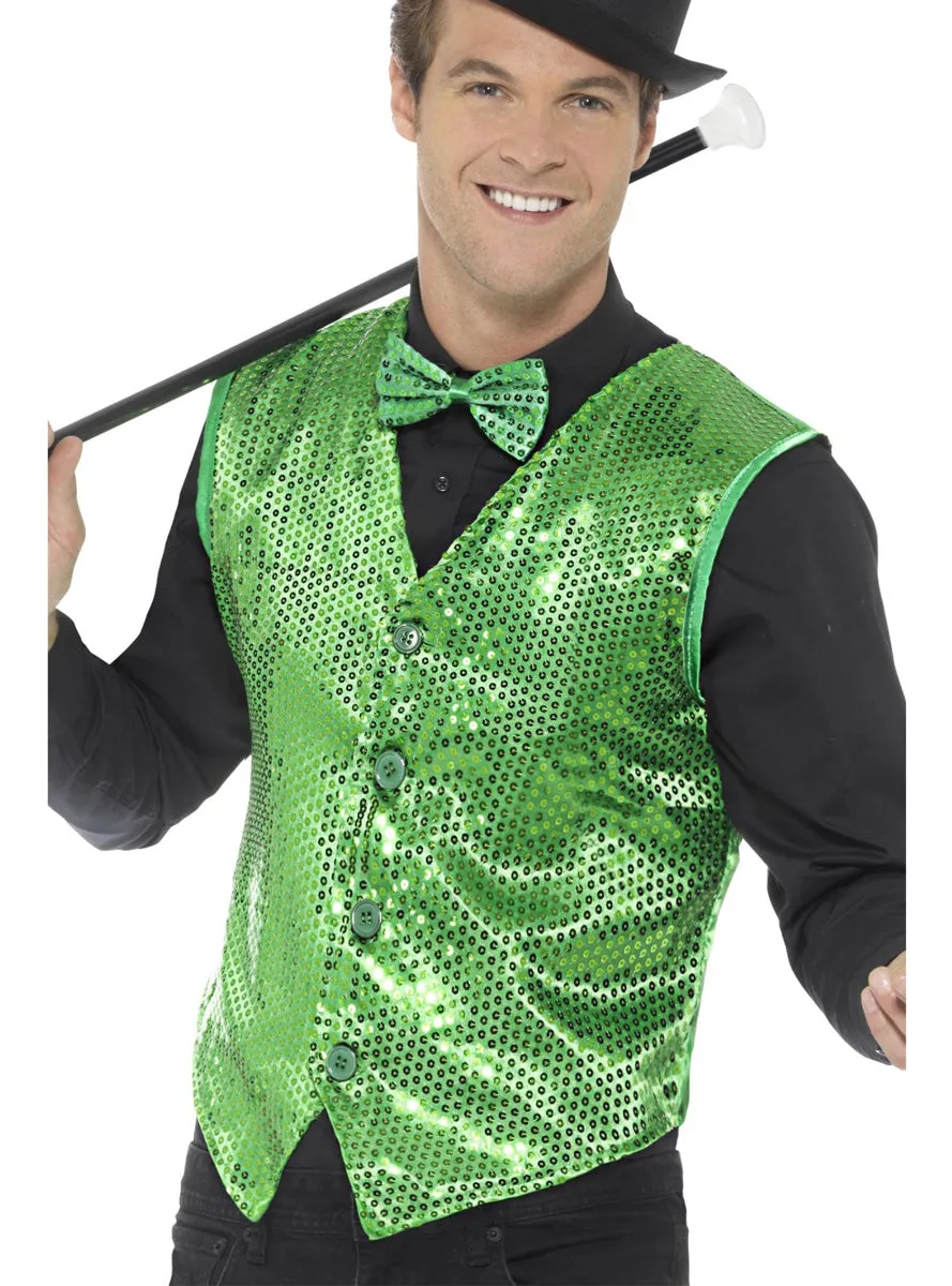 Showman Mens Green Sequined Costume Vest