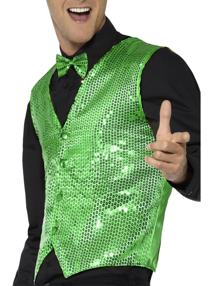 Showman Mens Green Sequined Costume Vest