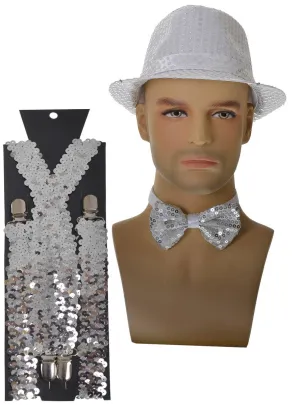 Showman Silver Sequin Hat and Braces Accessory Set