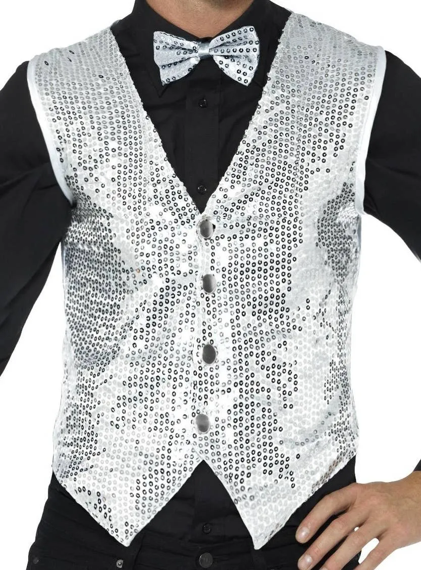 Showman Silver Sequined Mens Costume Vest