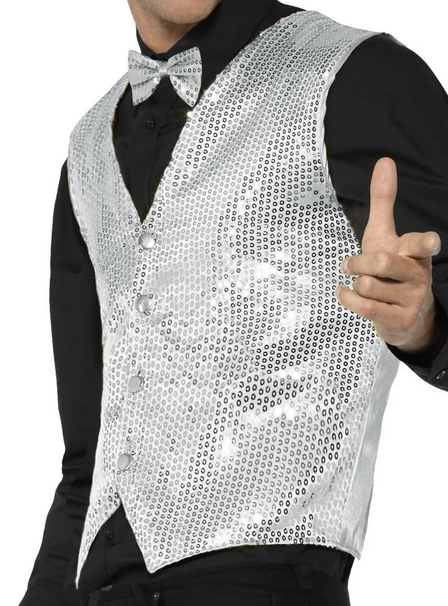 Showman Silver Sequined Mens Costume Vest